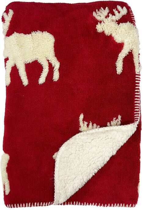 Dutch Decor REINDEER Plaid 140x180 cm fleece deken met sherpa voering en rendieren Biking Red rood