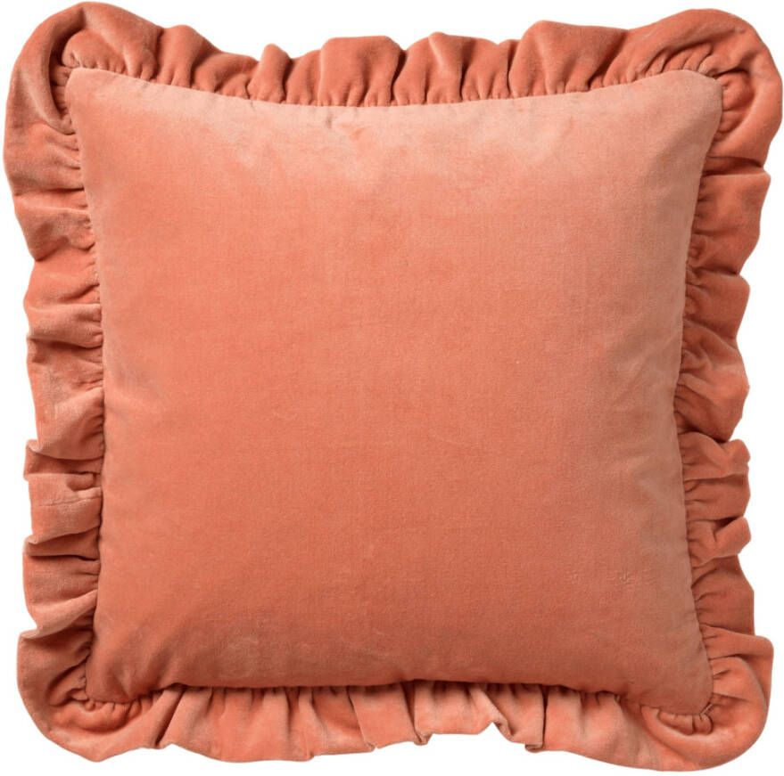 Dutch Decor YARA Kussenhoes 45x45 cm 100% katoen velvet met ruches Muted Clay roze