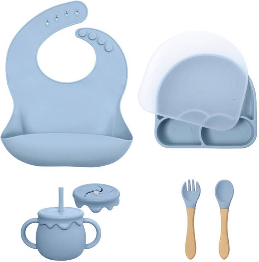 Dutsi Frosty Cloud Baby Eetset: Het Complete 7-Delige Siliconen Servies Cadeau Pastelblauw