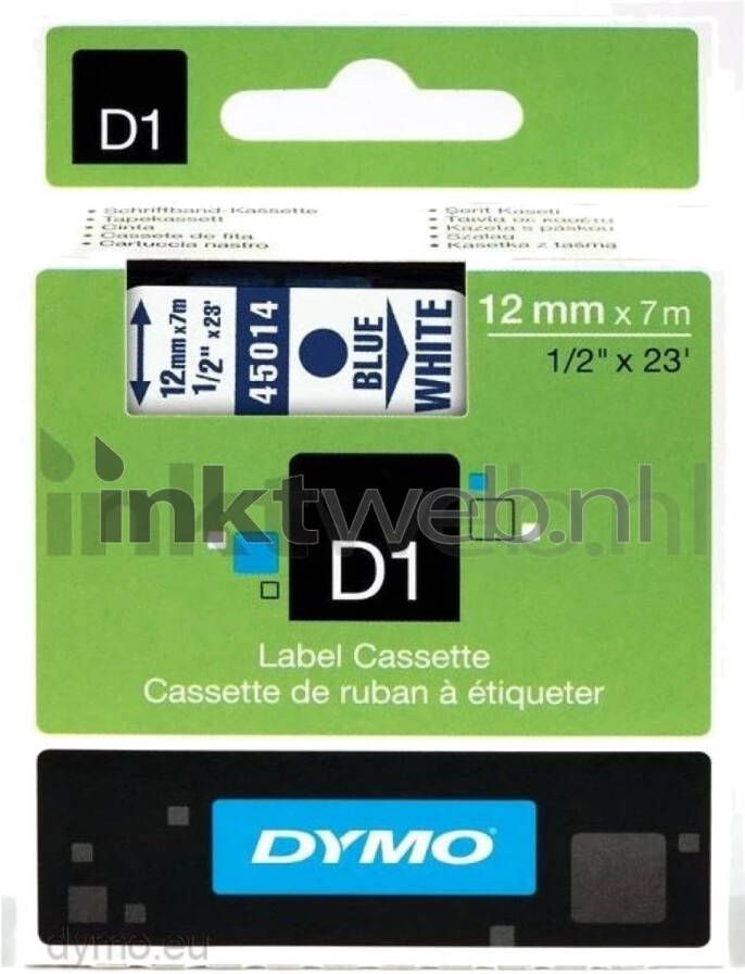 Dymo D1 45014 blauw op wit breedte 12 mm labels