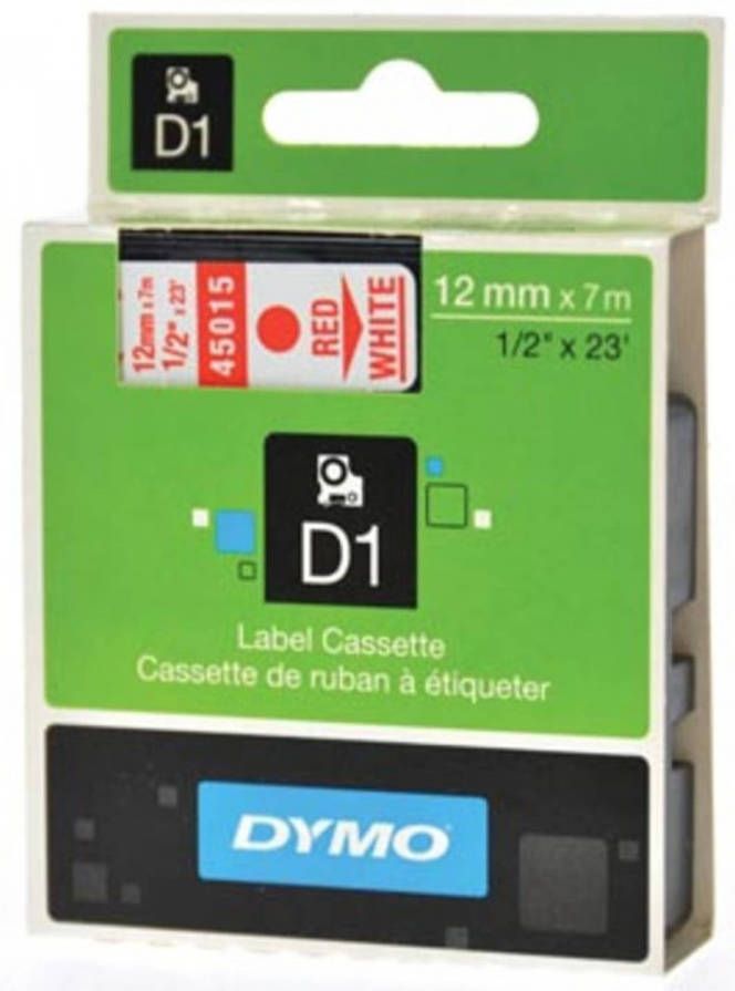 Dymo D1 tape 12 mm rood op wit