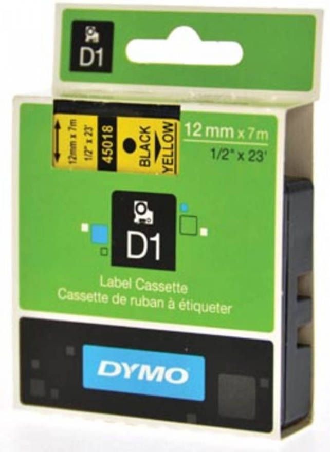 Dymo D1 zwart op geel breedte 12 mm labels