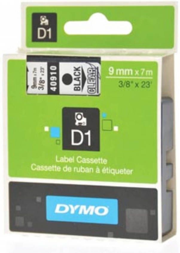 Dymo D1 tape 9 mm zwart op transparant