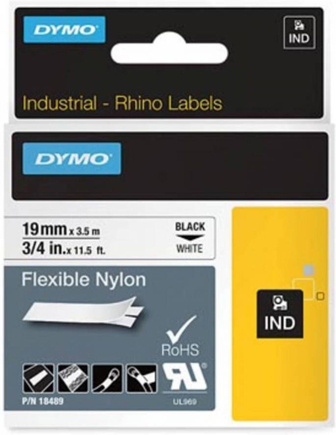 Dymo RHINO flexibele nylontape 19 mm zwart op wit