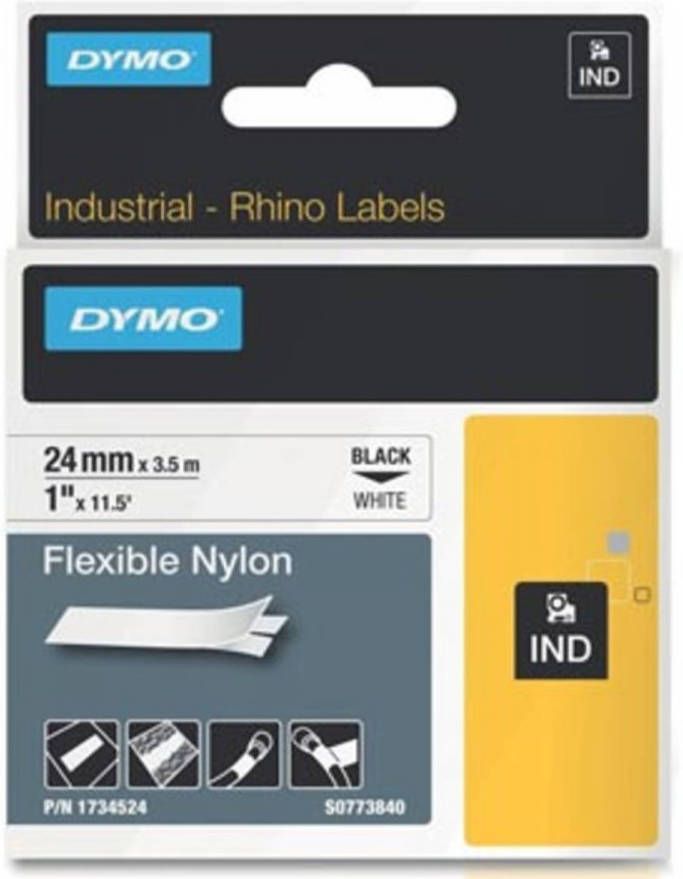 Dymo RHINO flexibele nylontape 24 mm zwart op wit
