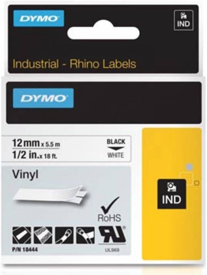 Dymo RHINO vinyltape 12 mm zwart op wit