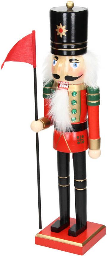 ECD Germany Notenkrakerfiguur met zwarte hoed en vlag 25 cm van hout