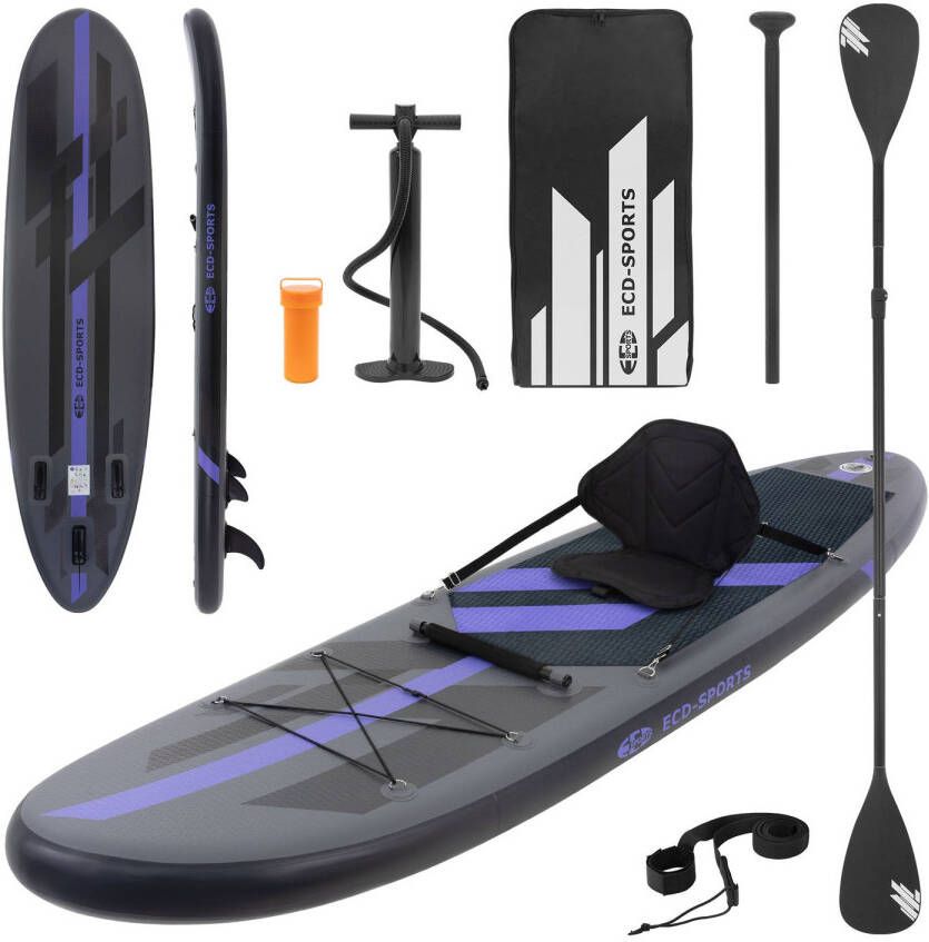 ECD Germany Opblaasbaar Stand Up Paddle Board met kajakzitje 305x78x15 cm zwart incl. pomp en draagtas gemaakt van PVC en EVA