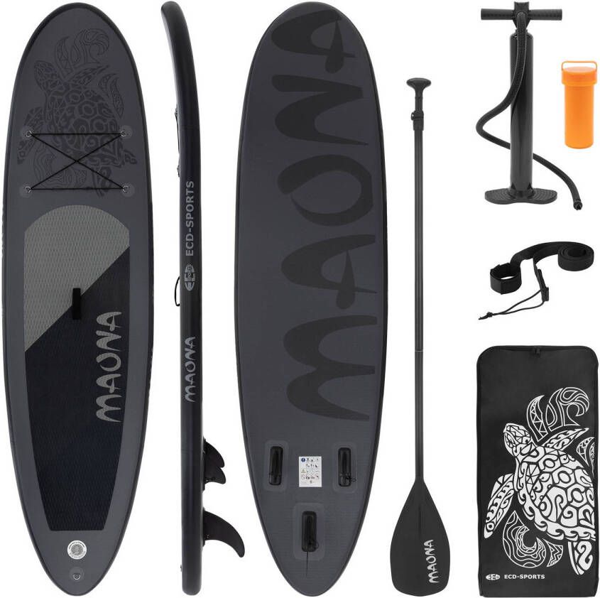 ECD Germany Opblaasbare Stand Up Paddle Board Maona 308 x 76 x 10 cm zwart incl. pomp en draagtas gemaakt van PVC en EVA.