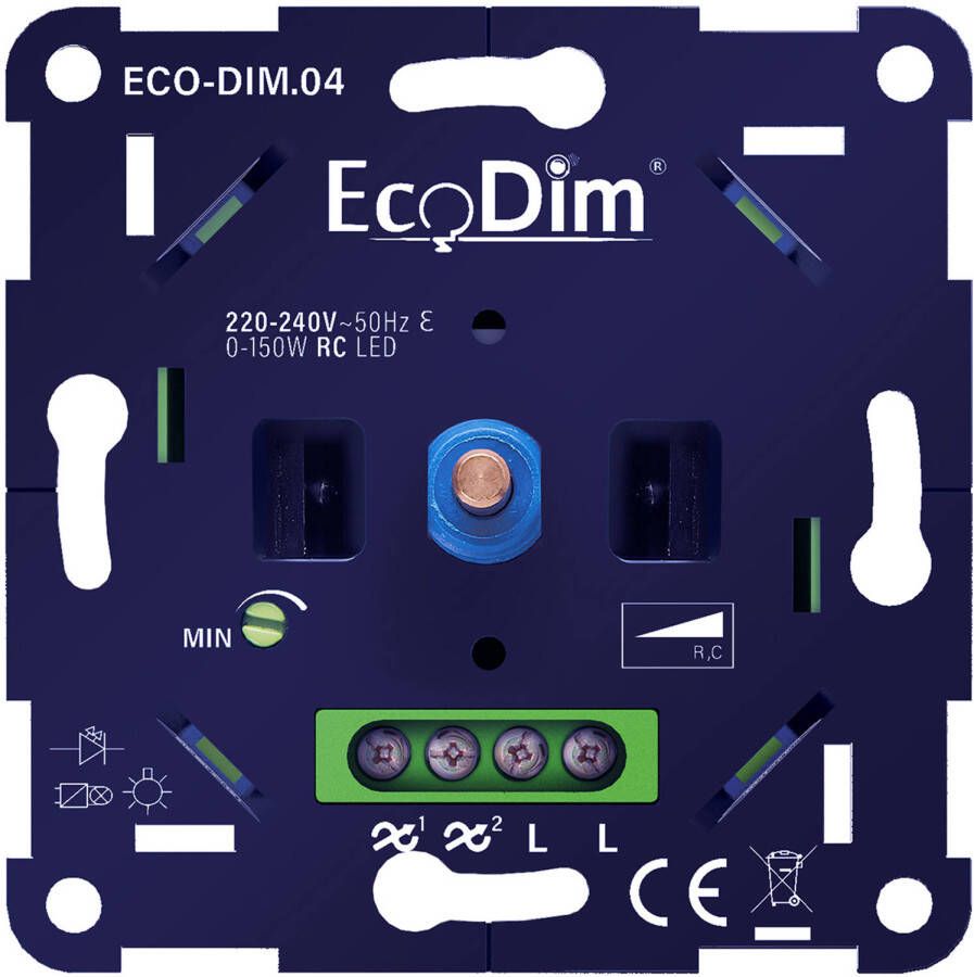 EcoDim LED Dimmer ECO-DIM.04 Fase Afsnijding RC Inbouw Enkel Knop 0-150W