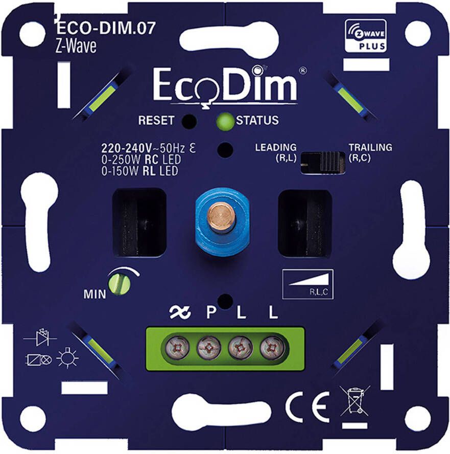 EcoDim LED Dimmer Smart WiFi ECO-DIM.07 Fase Afsnijding RC Z-Wave Inbouw Enkel Knop 0-200W