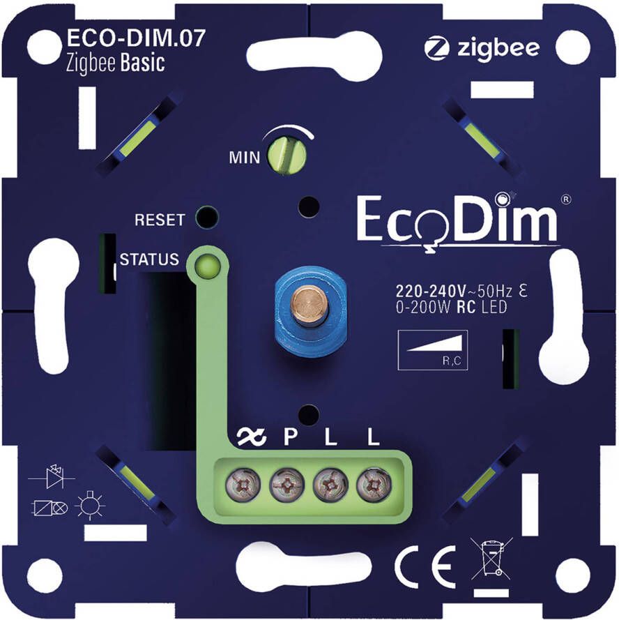 EcoDim LED Dimmer Smart WiFi ECO-DIM.07 Fase Afsnijding RC ZigBee Basic Inbouw Enkel Knop 0-200W