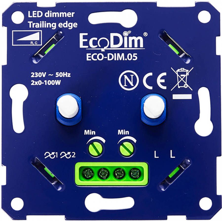 EcoDim LED DUO Dimmer ECO-DIM.05 Fase Afsnijding RC Dubbele Inbouwdimmer Dubbel Knop 0-100W