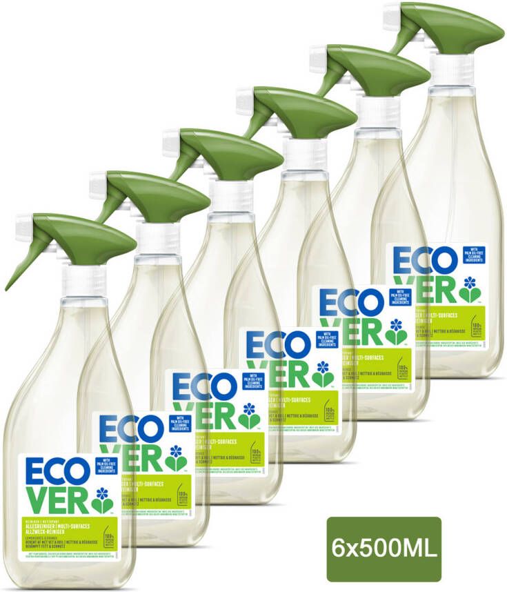 Ecover Allesreiniger Spray Lemongrass & Orange Krachtig tegen Vet & Vuil 6 x 500 ml Voordeelverpakking