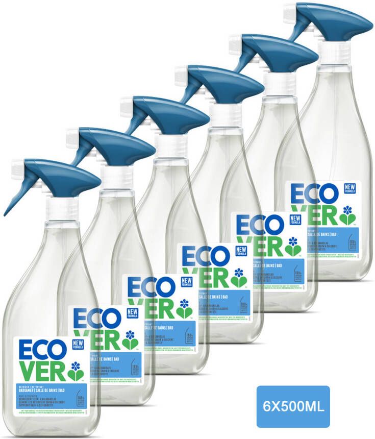 Ecover Badkamer Reiniger Spray Verwijdert zeep- en kalkaanslag 6 x 500 ml Voordeelverpakking