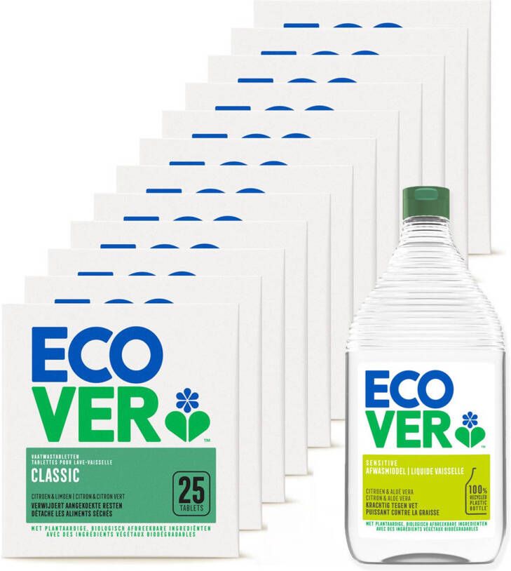 Ecover Vaatwastabletten CLASSIC Lemon & Lime JAARBOX 12x25 stuks + 950ML Gratis Afwasmiddel Voordeelverpakking