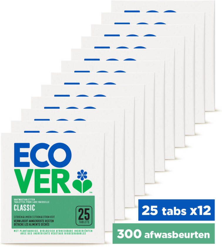 Ecover Vaatwastabletten CLASSIC Lemon & Lime JAARBOX 12 x 25 stuks Voordeelbox Voordeelverpakking
