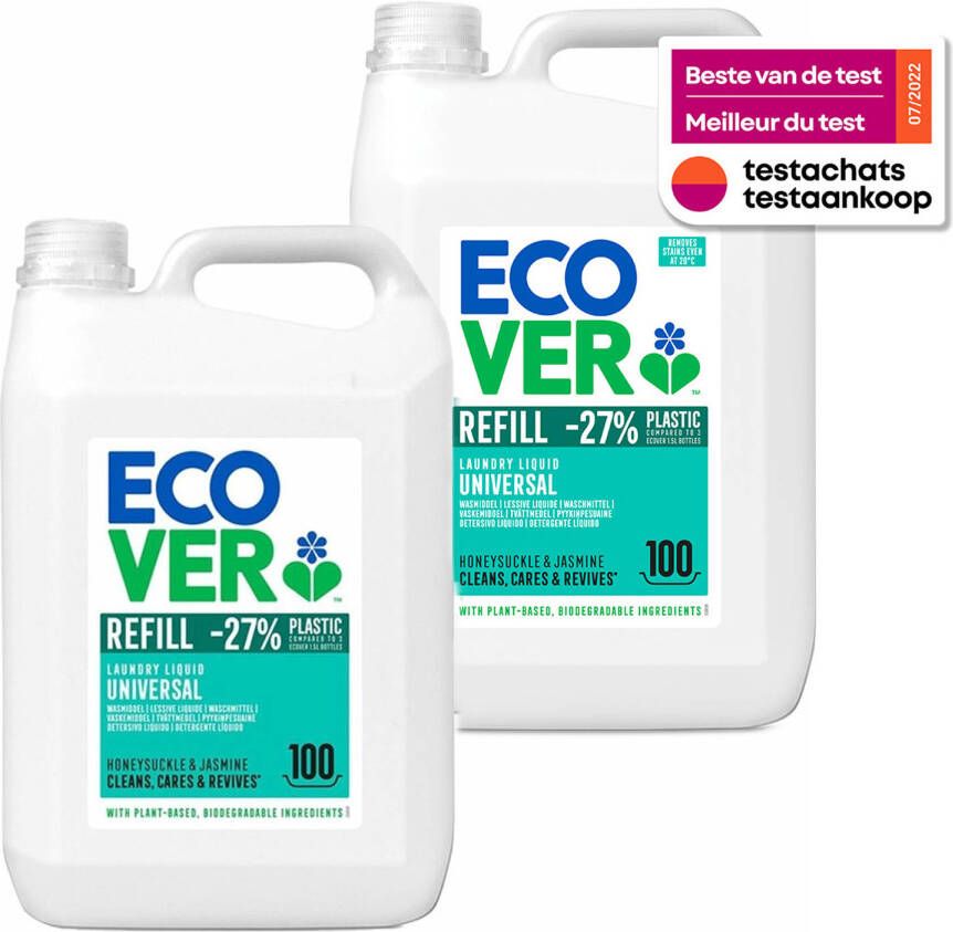 Ecover Vloeibaar Wasmiddel Universeel Reinigt Verzorgt & Hernieuwt 2 x 5L Voordeelverpakking