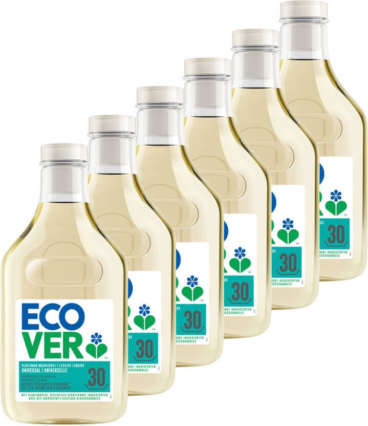 Ecover Vloeibaar Wasmiddel Universeel Reinigt Verzorgt & Hernieuwt 6 x 1 5L Voordeelverpakking