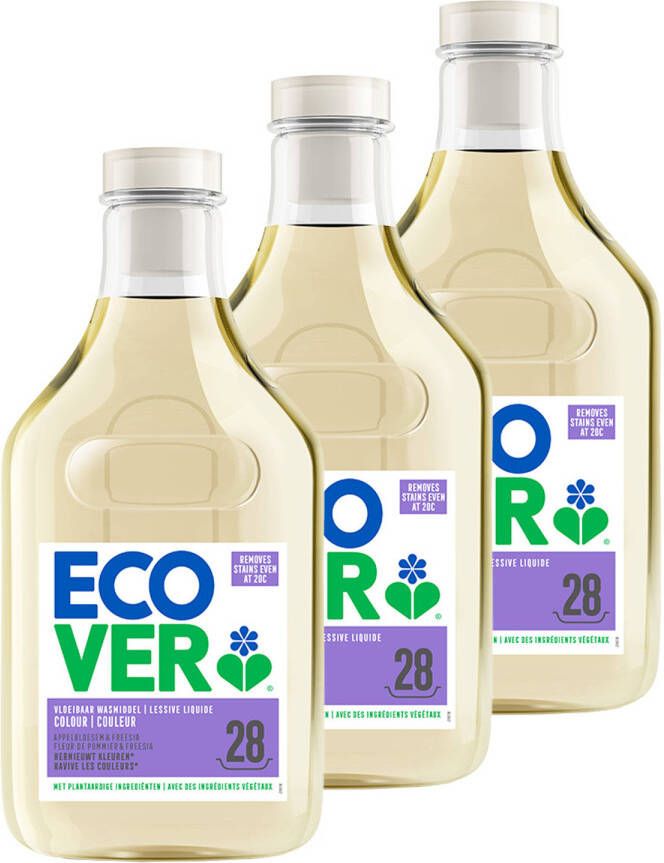 Ecover Wasmiddel Voordeelverpakking 3 x 1 43L Ecologisch & Krachtig Voor Gekleurde Was Appelbloesem & Freesia Geur