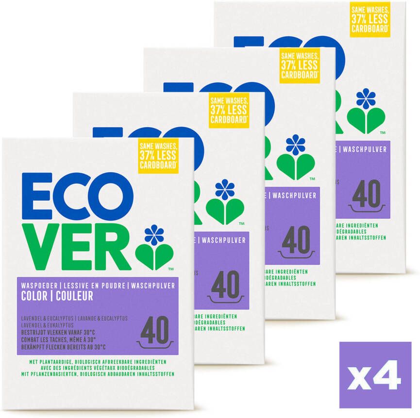 Ecover Waspoeder Color Gekleurde was Bestrijdt Vlekken Lavendel & Eucalyptus 4 x 3 kg Voordeelverpakking
