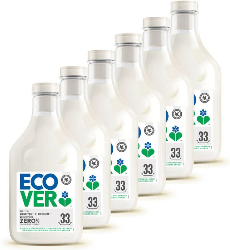 Ecover Wasverzachter ZERO Gevoelige huid 0% parfum & 0% kleurstoffen 6 x 1 L Voordeelverpakking