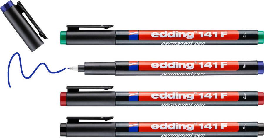 Edding 141 F 4 S Permanent pen set assorti 4 stuks: zwart rood blauw groen 0 6mm