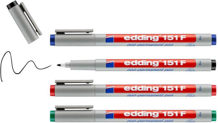 Edding 151 S 4 F Non-permanent pen set assorti 4 stuks: zwart rood blauw groen 0 3mm