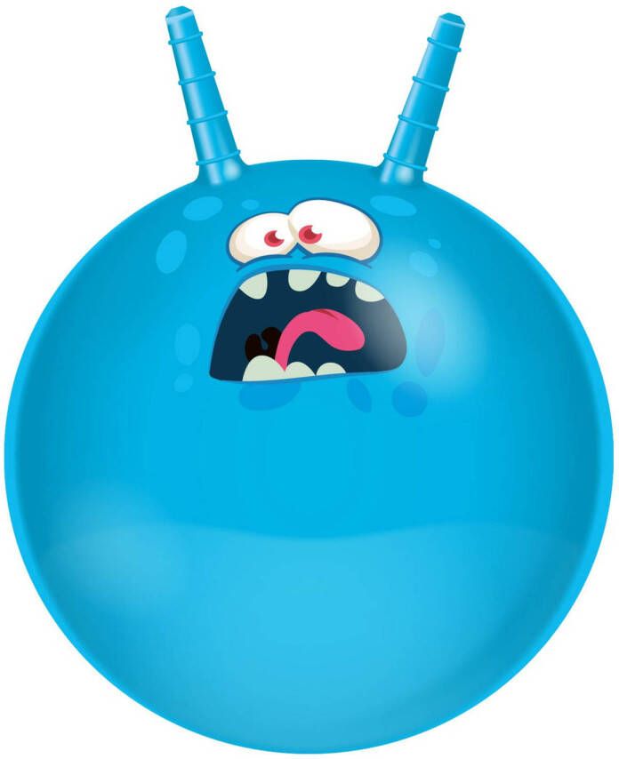 Eddy Toys Skippybal funny faces blauw Dia 45 cm buitenspeelgoed voor kleine kinderen Skippyballen