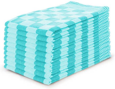 Eleganzzz Theedoekenset Blok 65x65cm turquoise set van 10