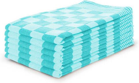 Eleganzzz Theedoekenset Blok 65x65cm turquoise set van 6