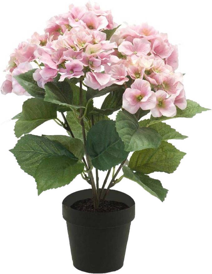 Emerald Hortensia kunstplant in kunststof pot roze 40 cm Hydrangea Macrophylla Kunstplanten