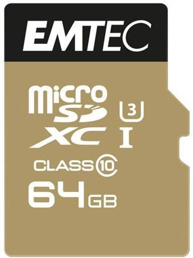 Emtec MicroSDXC 64GB SpeedIn CL10 95MB s FullHD 4K UltraHD zwart goud