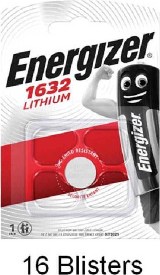 Energizer 16 stuks (16 blisters a 1 stuk) CR1632 Lithium Knoopcel 3V