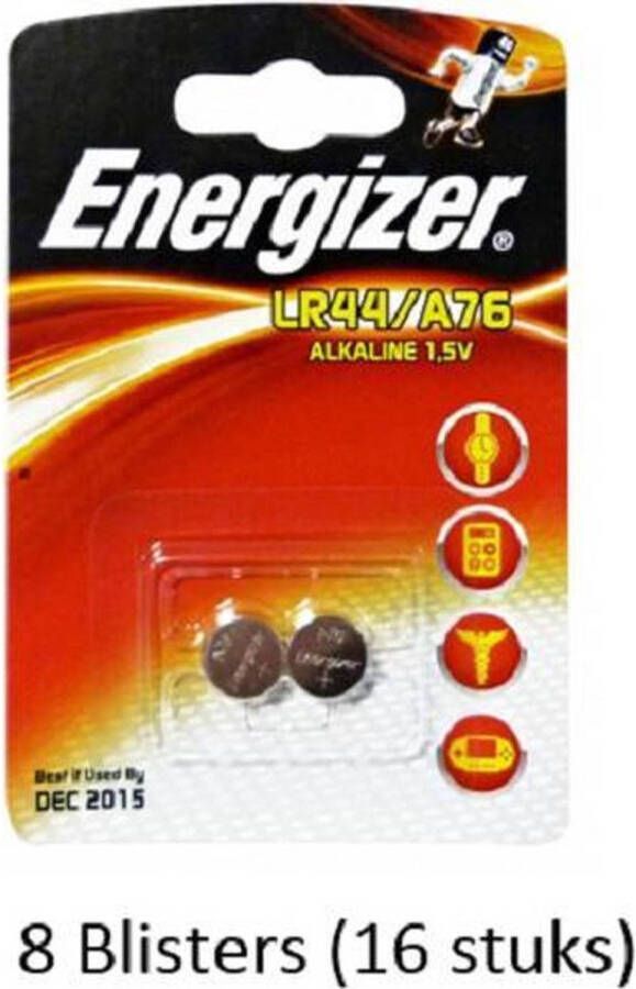 Energizer 16 stuks (8 blisters a 2 stuks) Alkaline knoopcel LR44 A76 1.5V