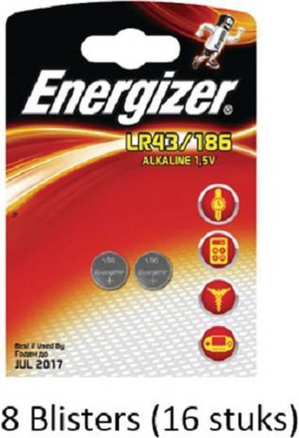 Energizer 16 stuks (8 blisters a 2 stuks) knoopcel LR43 186 1.5V