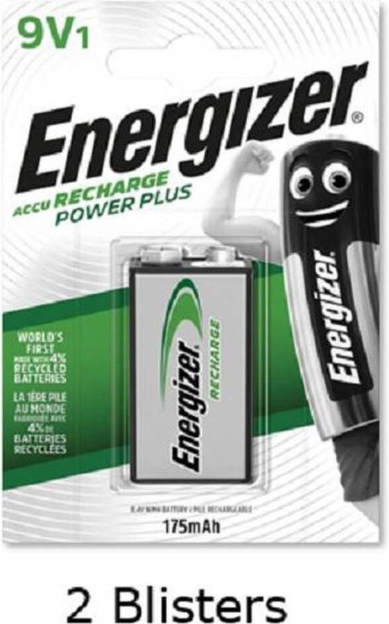 Energizer 2 stuks (2 blisters a 1 stuk) 9V batterij oplaadbaar 175 mAh HR22 Rechargeable