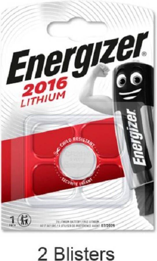 Energizer 2 stuks (2 blisters a 1 stuk) CR2016 Lithium knoopcel 3V 90mAh Professional battery