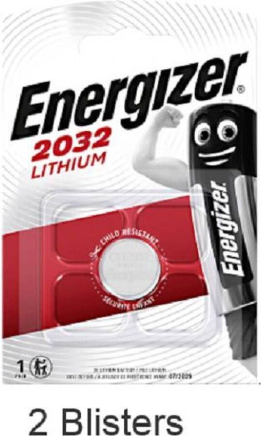Energizer 2 stuks (2 blisters a 1 stuk) CR2032 Knoopcel Lithium 3V 240 mAh