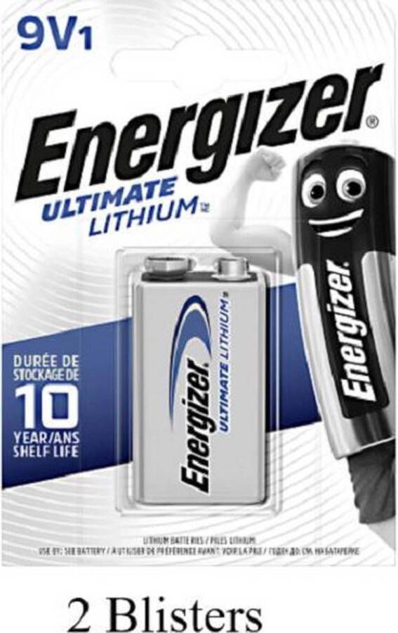 Energizer 2 stuks (2 blisters a 1 stuk) Ultimate Lithium 9V blok Batterij L522 e-block MN1604 6LR61