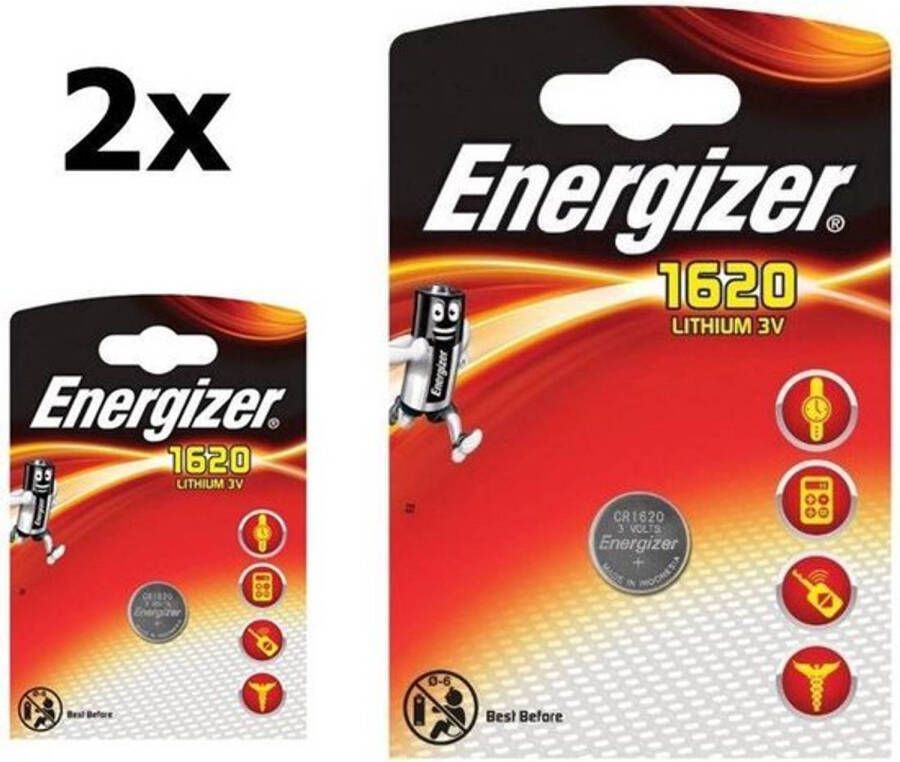 Energizer 2 Stuks CR1620 3v lithium knoopcelbatterij