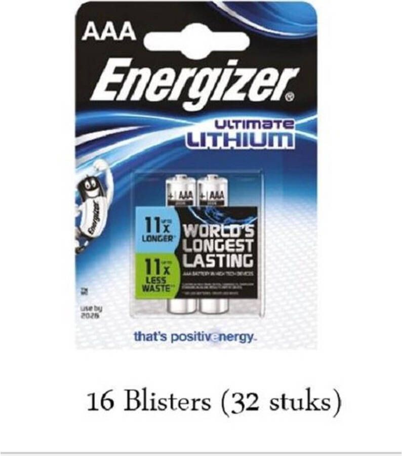 Energizer 32 stuks (16 blisters a 2 stuks) AAA Ultimate Lithium 1.5V Micro LR03 FR3