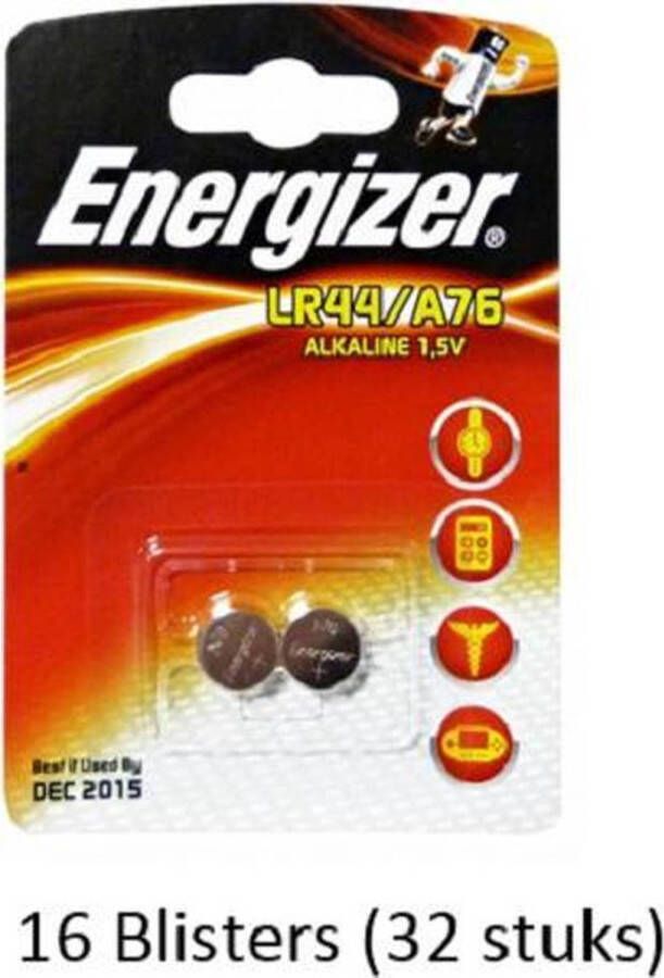 Energizer 32 stuks (16 blisters a 2 stuks) Alkaline knoopcel LR44 A76 1.5V