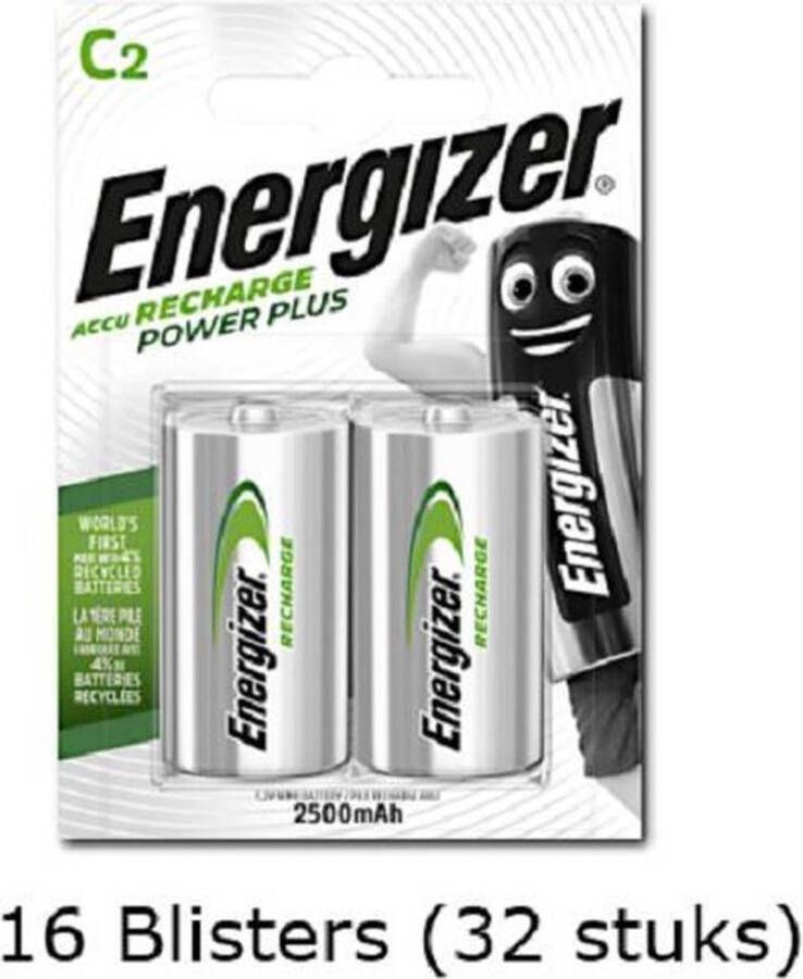 Energizer 32 stuks (16 blisters a 2 stuks) C Power Plus Batterij HR14 oplaadbaar 1.2V 2500mAh rechargeable