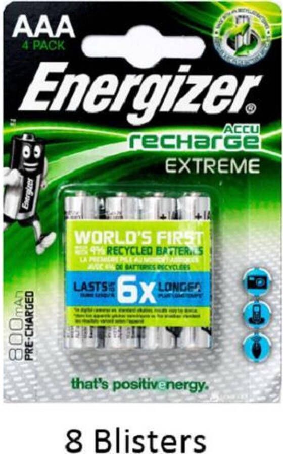 Energizer 32 stuks (8 blisters a 4 stuks) Extreme AAA Oplaadbaar 800 mAh