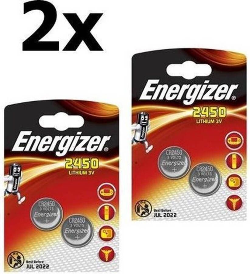 Energizer 4 Stuks (2 Blister a 2st) CR2450 3v lithium knoopcelbatterij