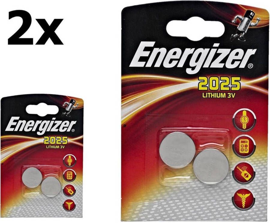 Energizer 4 Stuks (2 Blisters a 2 st) CR2025 3v lithium knoopcel batterij