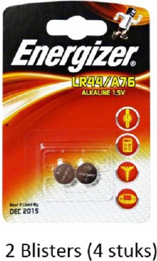 Energizer 4 stuks (2 blisters a 2 stuks) Alkaline knoopcel LR44 A76 1.5V