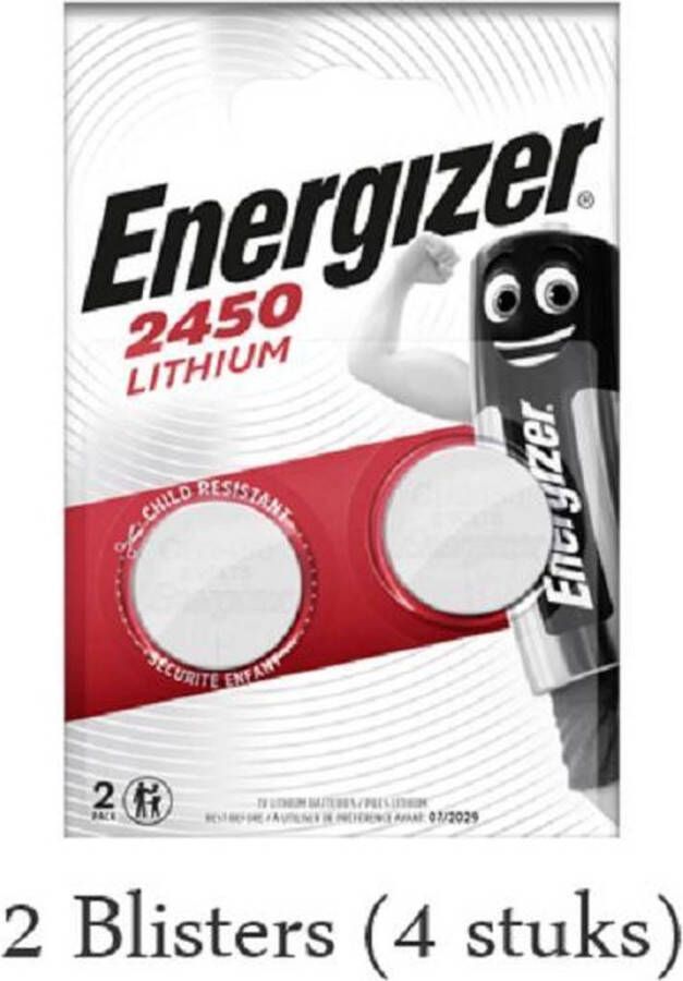 Energizer 4 stuks (2 blisters a 2 stuks) Lithium CR2450 Knoopcel 3V