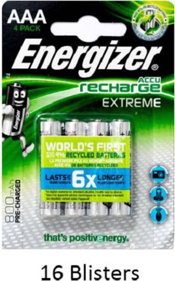 Energizer 64 stuks (16 blisters a 4 stuks) Extreme AAA Oplaadbaar 800 mAh